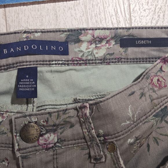 BANDOLINO Cottage Floral Jeans Gray Lisbeth Straight 29" inseam Boho Peasant SM - Picture 5 of 7